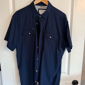 Poncho Navy Short Sleeve Button Up Shirt XL Slim Fit